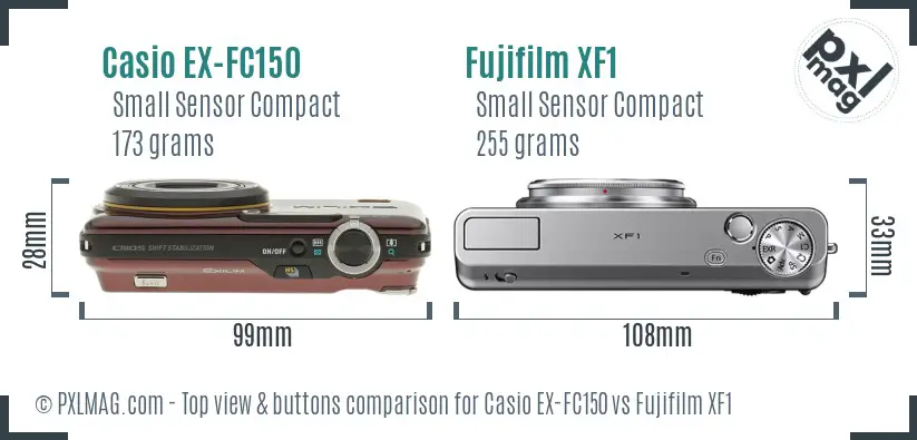 Casio EX-FC150 vs Fujifilm XF1 top view buttons comparison