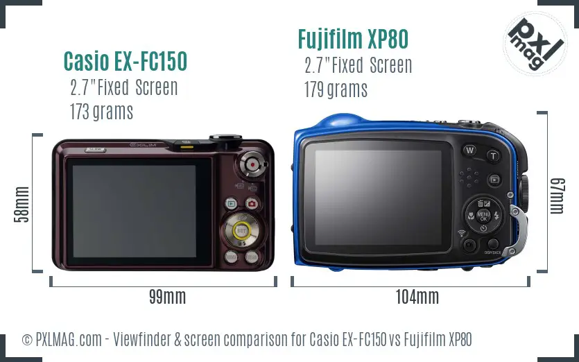 Casio EX-FC150 vs Fujifilm XP80 Screen and Viewfinder comparison