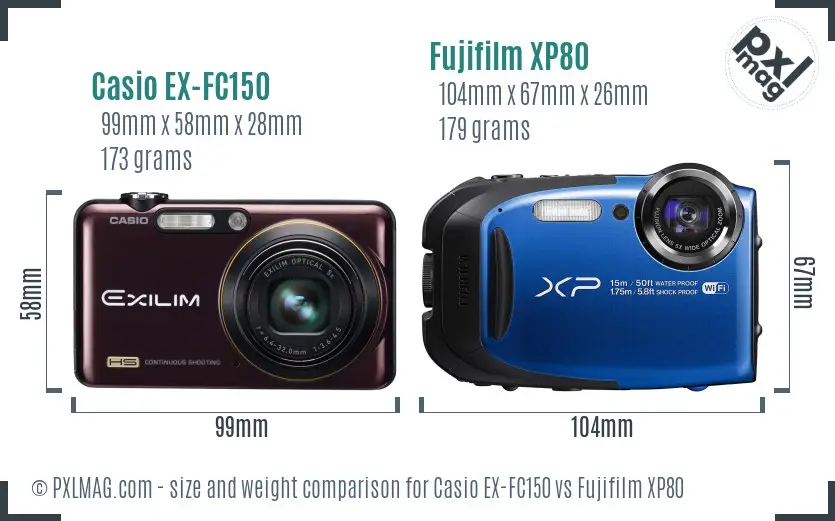 Casio EX-FC150 vs Fujifilm XP80 size comparison