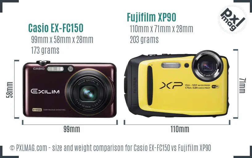 Casio EX-FC150 vs Fujifilm XP90 size comparison Casio EX-FC150 vs Fujifilm XP90 size comparison
