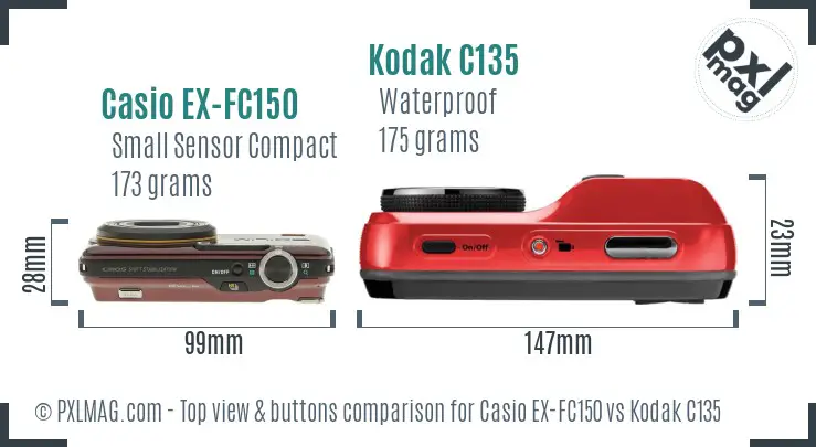 Casio EX-FC150 vs Kodak C135 top view buttons comparison