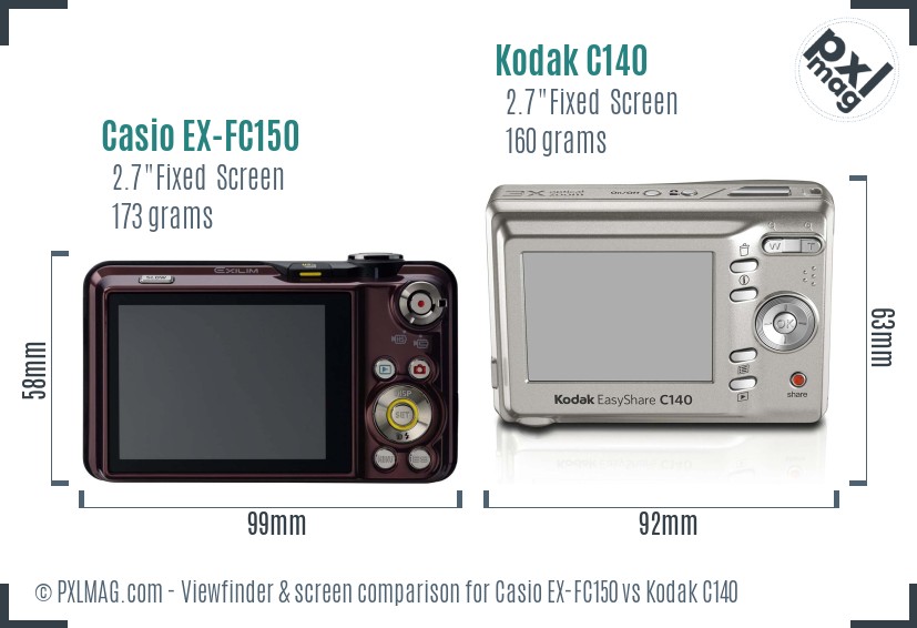 Casio EX-FC150 vs Kodak C140 Screen and Viewfinder comparison