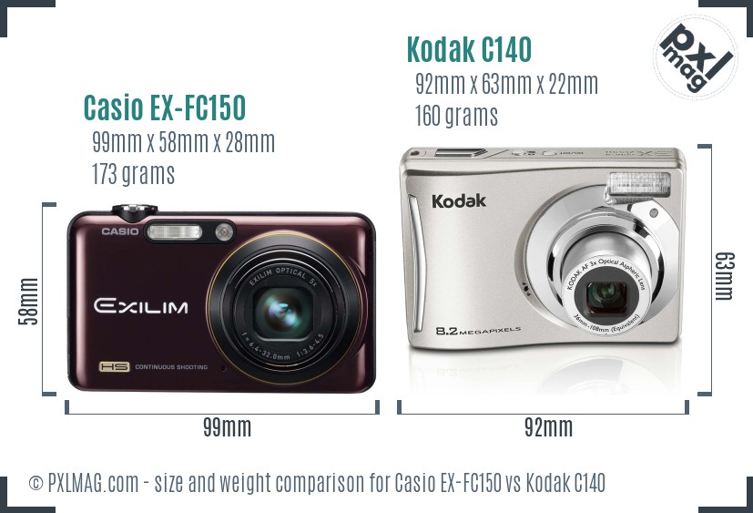Casio EX-FC150 vs Kodak C140 size comparison