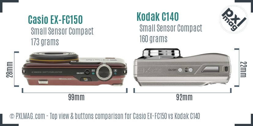 Casio EX-FC150 vs Kodak C140 top view buttons comparison