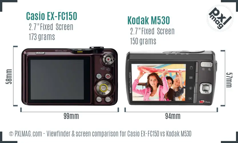Casio EX-FC150 vs Kodak M530 Screen and Viewfinder comparison
