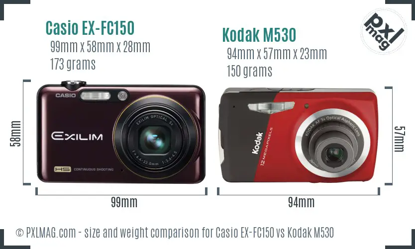 Casio EX-FC150 vs Kodak M530 size comparison