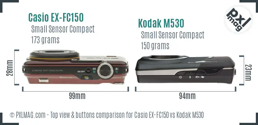 Casio EX-FC150 vs Kodak M530 top view buttons comparison