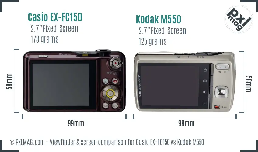 Casio EX-FC150 vs Kodak M550 Screen and Viewfinder comparison Casio EX-FC150 vs Kodak M550 Screen and Viewfinder comparison
