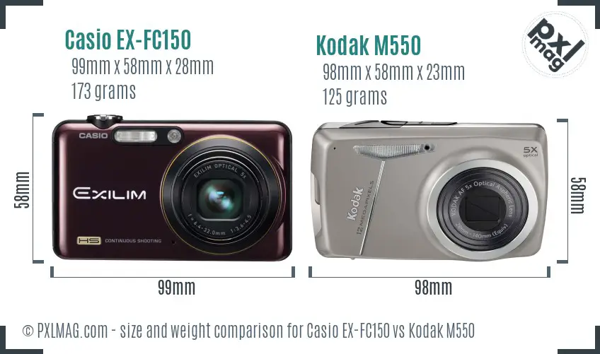 Casio EX-FC150 vs Kodak M550 size comparison Casio EX-FC150 vs Kodak M550 size comparison