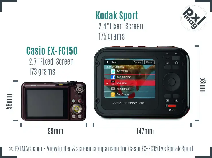 Casio EX-FC150 vs Kodak Sport Screen and Viewfinder comparison