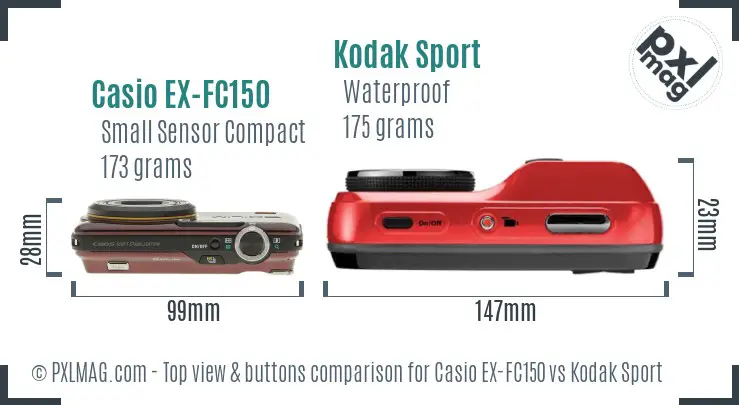 Casio EX-FC150 vs Kodak Sport top view buttons comparison