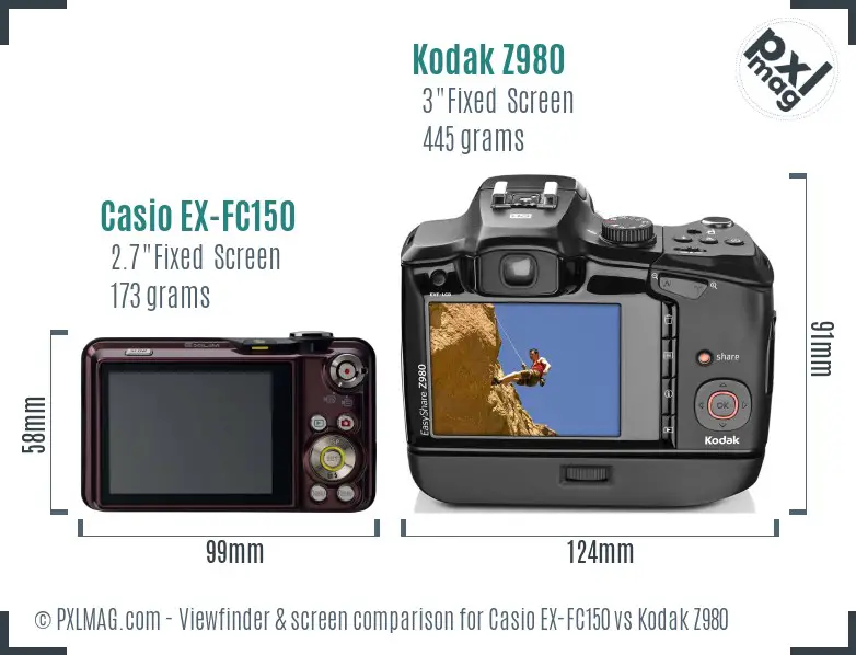 Casio EX-FC150 vs Kodak Z980 Screen and Viewfinder comparison