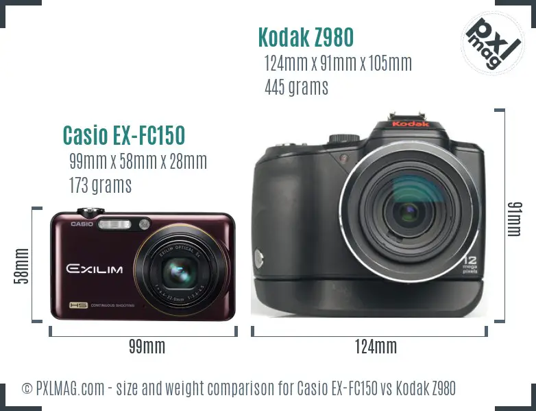 Casio EX-FC150 vs Kodak Z980 size comparison