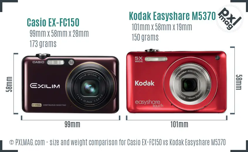 Casio EX-FC150 vs Kodak Easyshare M5370 size comparison