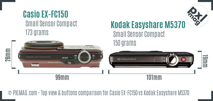 Casio EX-FC150 vs Kodak Easyshare M5370 top view buttons comparison