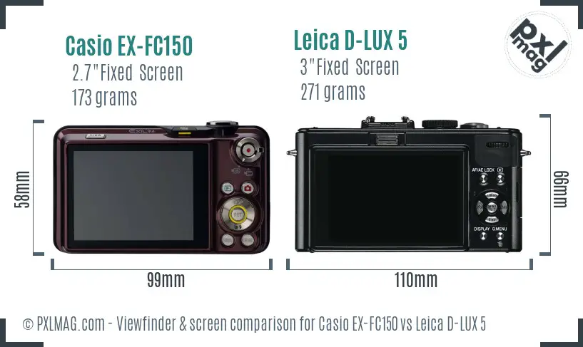 Casio EX-FC150 vs Leica D-LUX 5 Screen and Viewfinder comparison