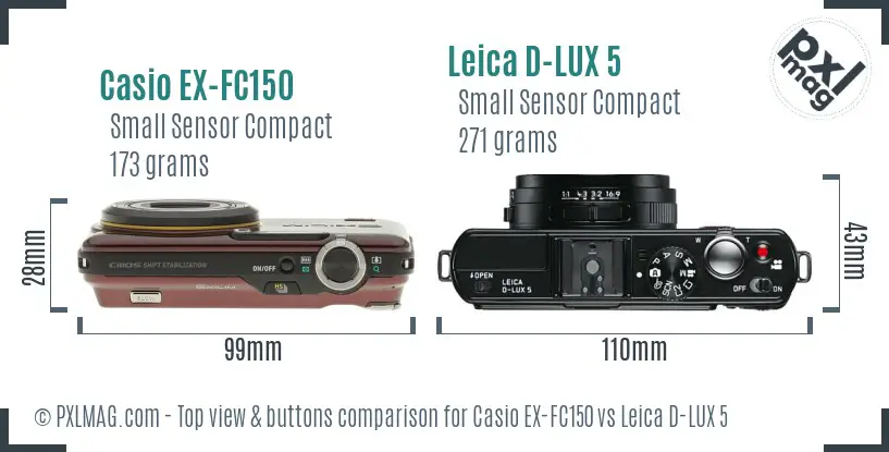 Casio EX-FC150 vs Leica D-LUX 5 top view buttons comparison