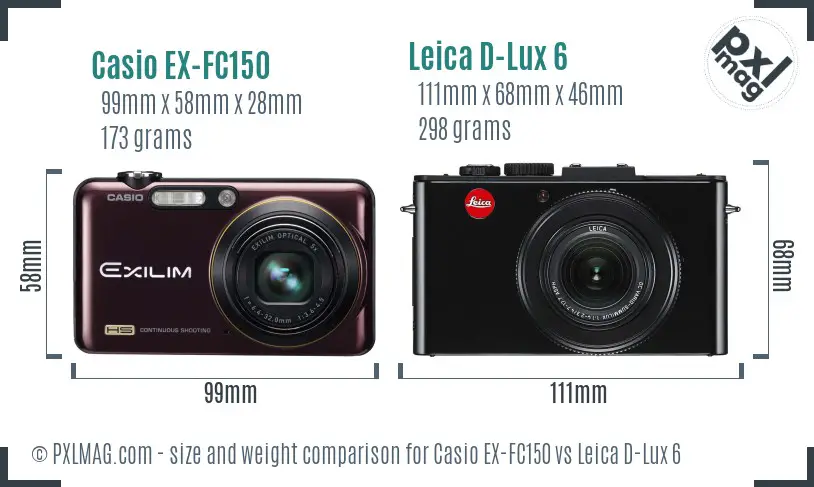 Casio EX-FC150 vs Leica D-Lux 6 size comparison