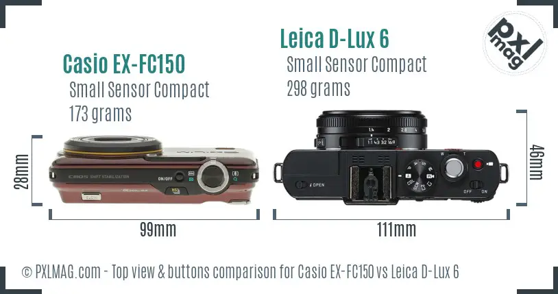 Casio EX-FC150 vs Leica D-Lux 6 top view buttons comparison