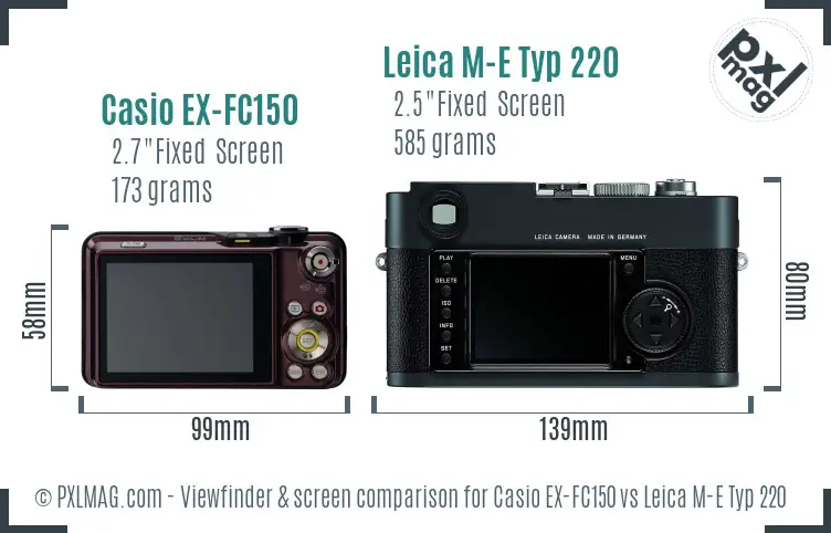 Casio EX-FC150 vs Leica M-E Typ 220 Screen and Viewfinder comparison