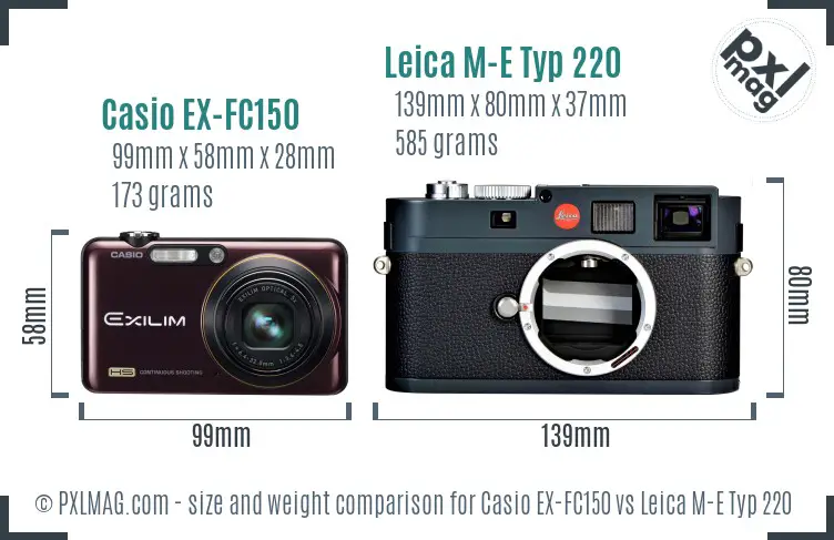 Casio EX-FC150 vs Leica M-E Typ 220 size comparison