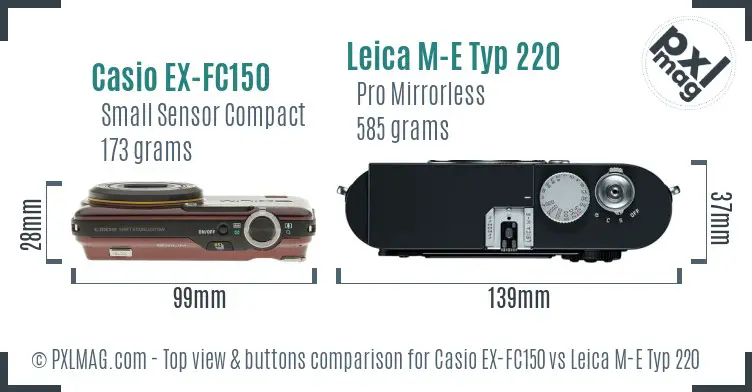 Casio EX-FC150 vs Leica M-E Typ 220 top view buttons comparison