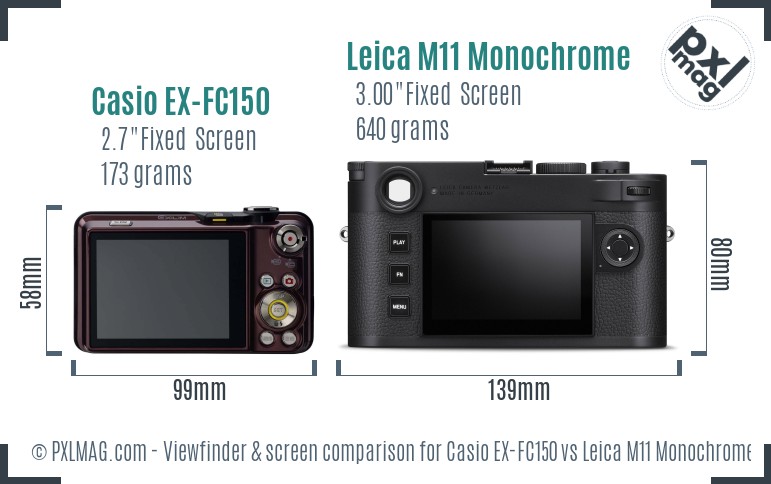 Casio EX-FC150 vs Leica M11 Monochrome Screen and Viewfinder comparison