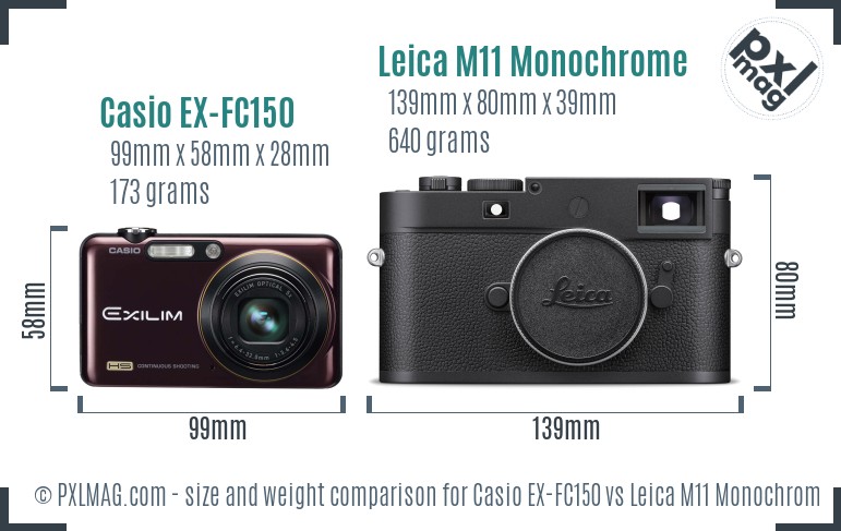 Casio EX-FC150 vs Leica M11 Monochrome size comparison Casio EX-FC150 vs Leica M11 Monochrome size comparison