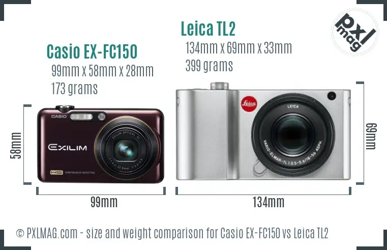 Casio EX-FC150 vs Leica TL2 size comparison