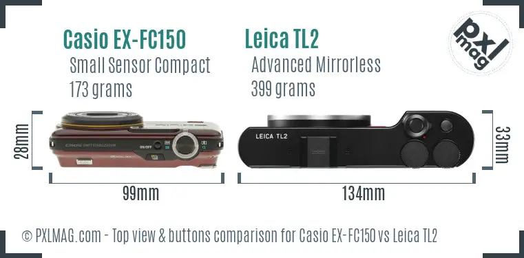 Casio EX-FC150 vs Leica TL2 top view buttons comparison