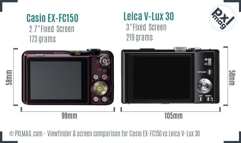 Casio EX-FC150 vs Leica V-Lux 30 Screen and Viewfinder comparison