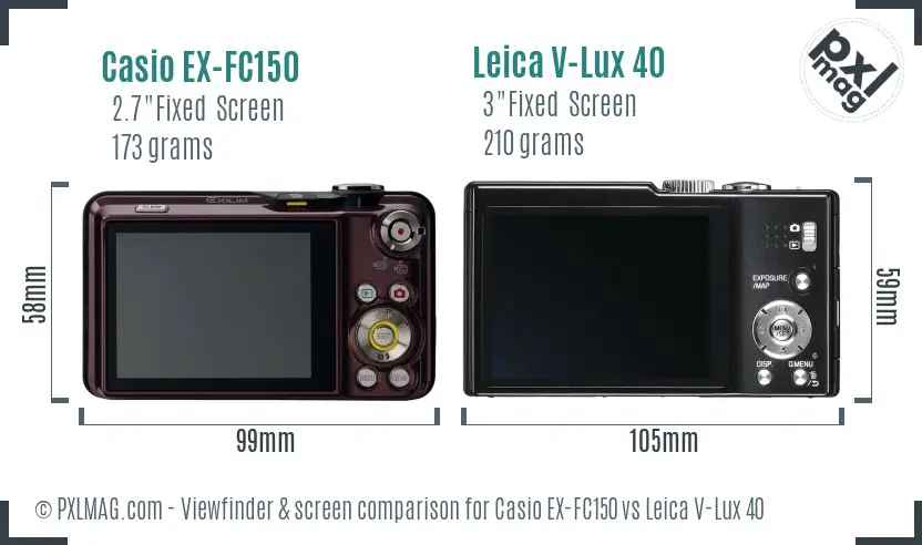 Casio EX-FC150 vs Leica V-Lux 40 Screen and Viewfinder comparison