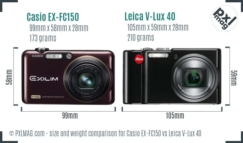 Casio EX-FC150 vs Leica V-Lux 40 size comparison