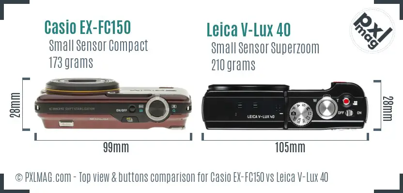 Casio EX-FC150 vs Leica V-Lux 40 top view buttons comparison