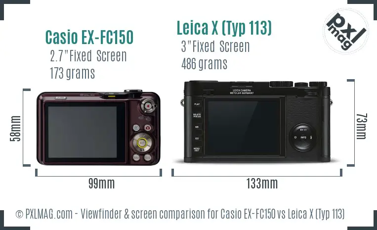 Casio EX-FC150 vs Leica X (Typ 113) Screen and Viewfinder comparison
