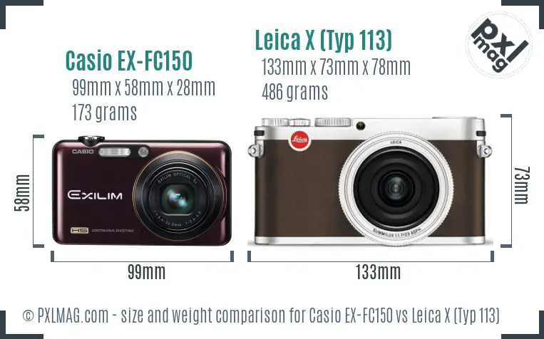 Casio EX-FC150 vs Leica X (Typ 113) size comparison