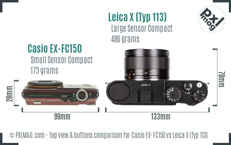 Casio EX-FC150 vs Leica X (Typ 113) top view buttons comparison
