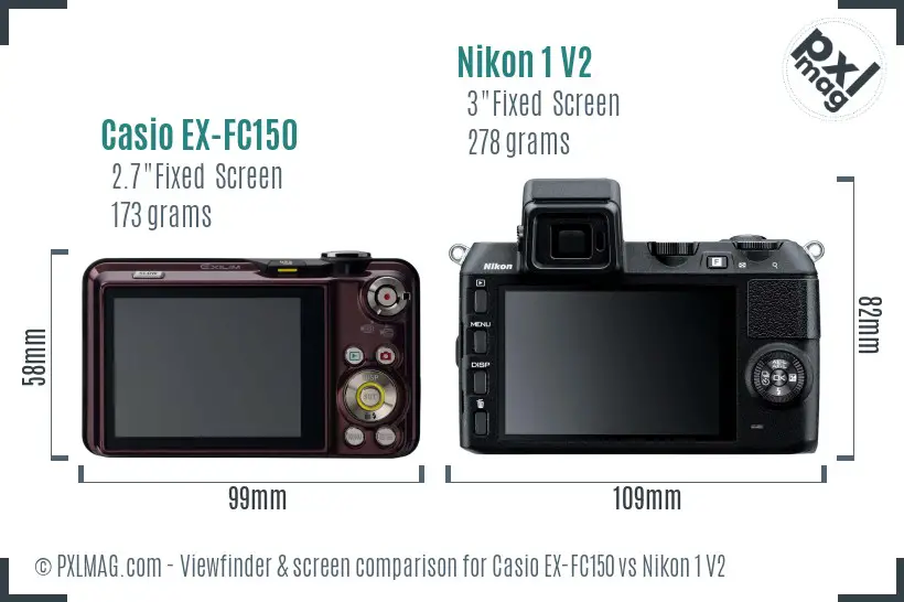 Casio EX-FC150 vs Nikon 1 V2 Screen and Viewfinder comparison