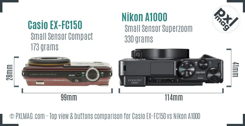 Casio EX-FC150 vs Nikon A1000 top view buttons comparison