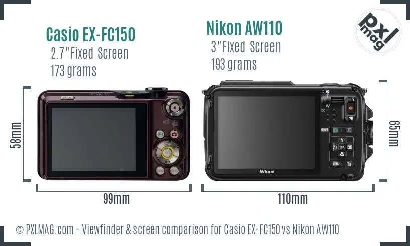 Casio EX-FC150 vs Nikon AW110 Screen and Viewfinder comparison