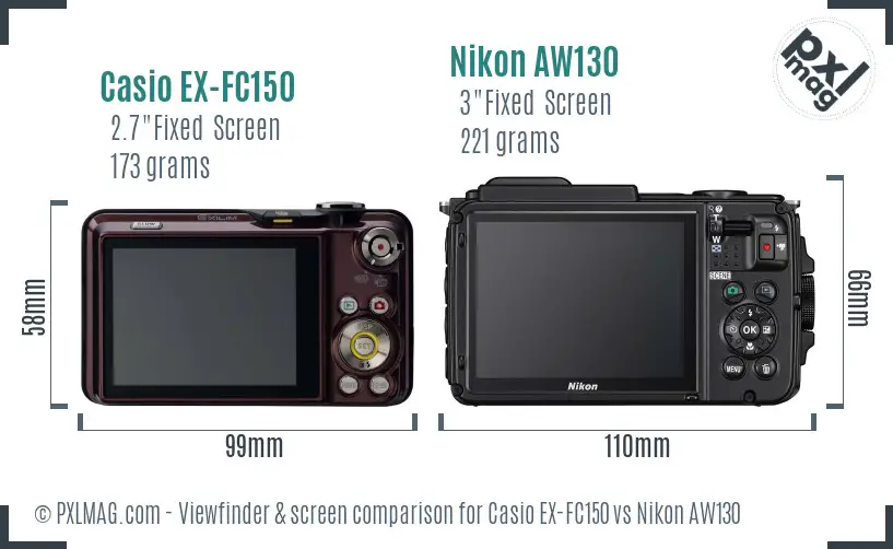 Casio EX-FC150 vs Nikon AW130 Screen and Viewfinder comparison