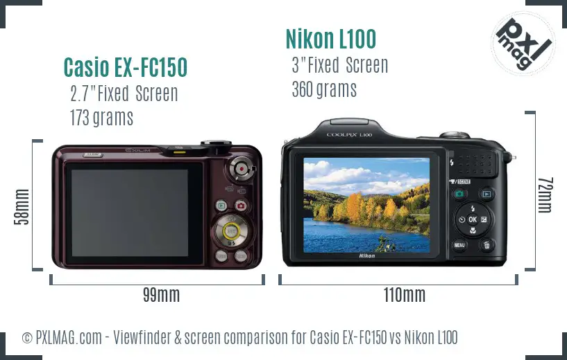 Casio EX-FC150 vs Nikon L100 Screen and Viewfinder comparison