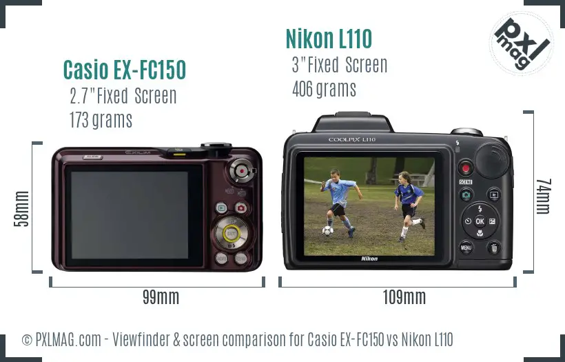 Casio EX-FC150 vs Nikon L110 Screen and Viewfinder comparison