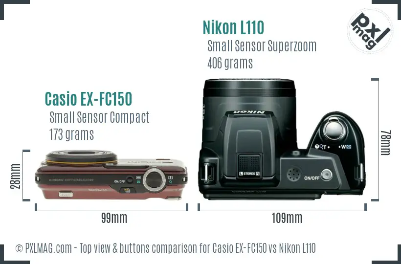Casio EX-FC150 vs Nikon L110 top view buttons comparison