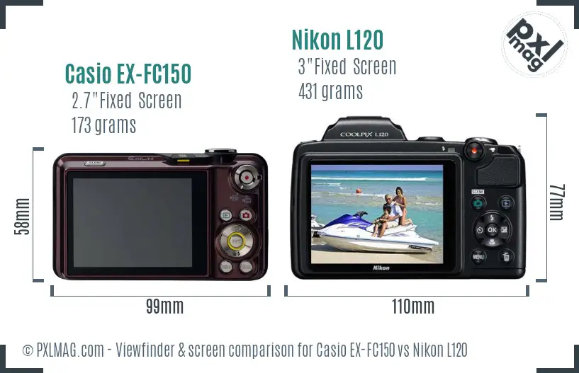 Casio EX-FC150 vs Nikon L120 Screen and Viewfinder comparison Casio EX-FC150 vs Nikon L120 Screen and Viewfinder comparison