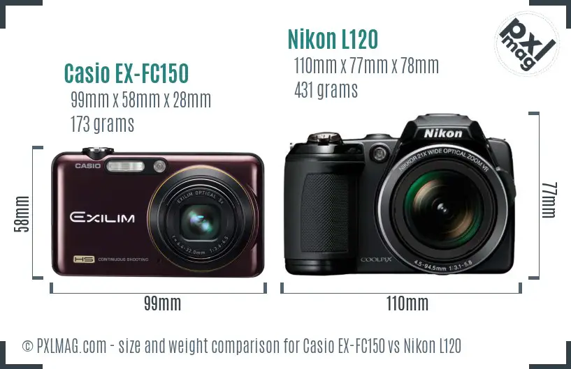 Casio EX-FC150 vs Nikon L120 size comparison Casio EX-FC150 vs Nikon L120 size comparison