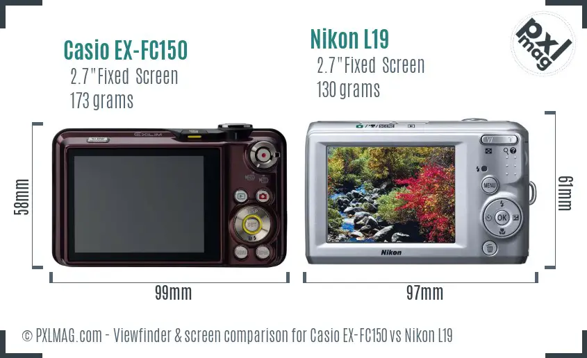 Casio EX-FC150 vs Nikon L19 Screen and Viewfinder comparison