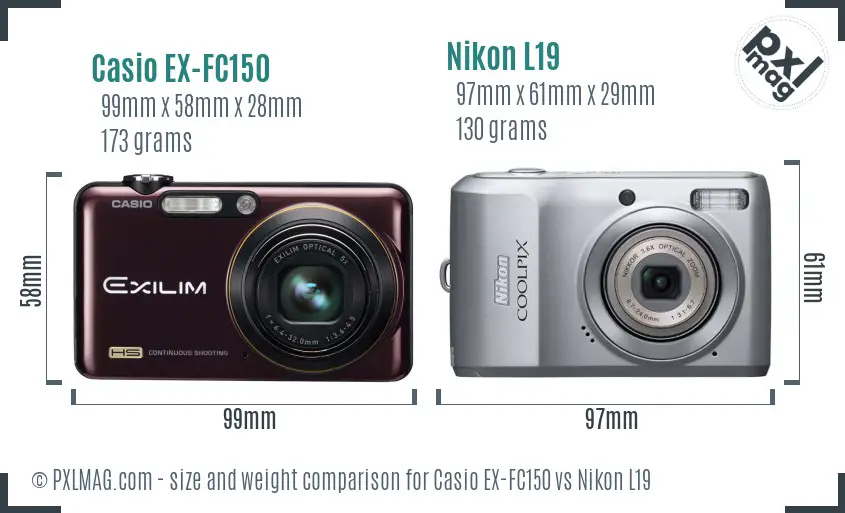 Casio EX-FC150 vs Nikon L19 size comparison