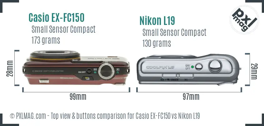 Casio EX-FC150 vs Nikon L19 top view buttons comparison