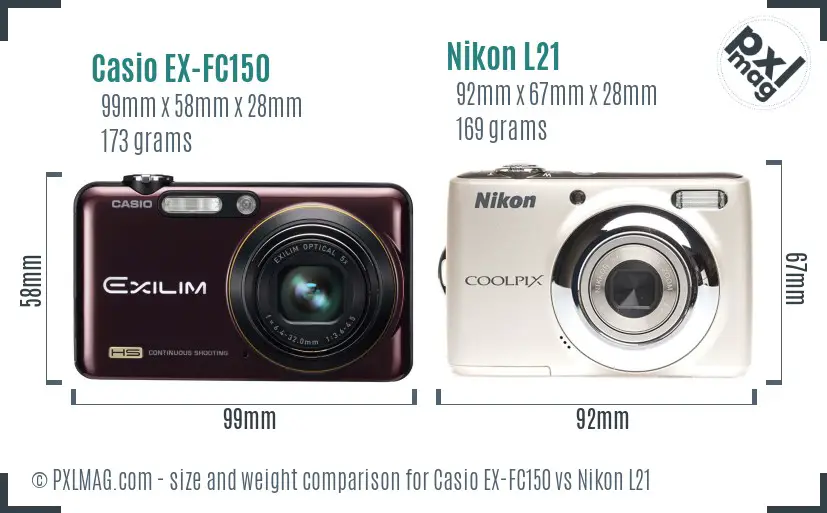 Casio EX-FC150 vs Nikon L21 size comparison